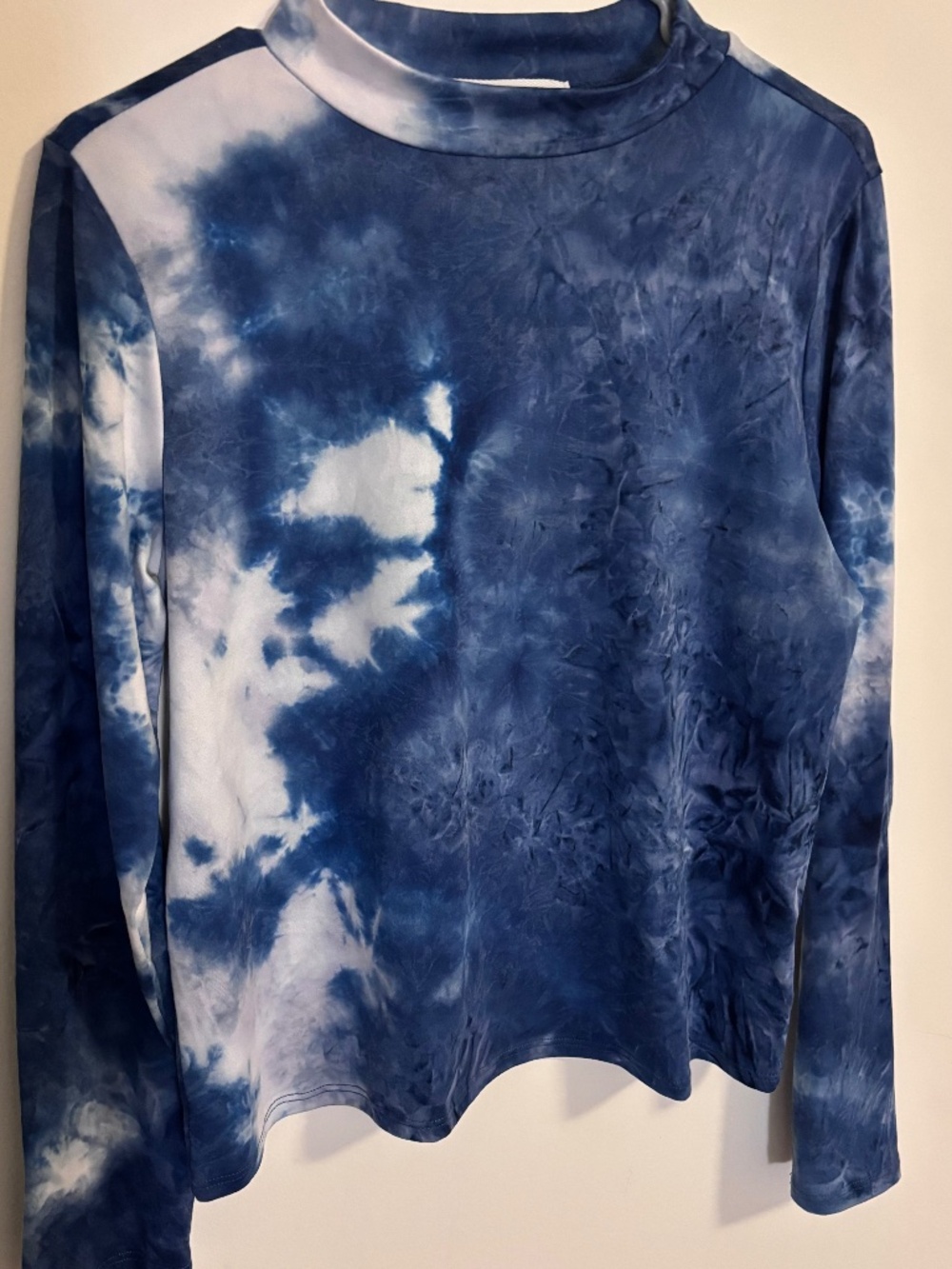 Hiatus Blue White Tie Dye Mock Neck Long Sleeve Top XL